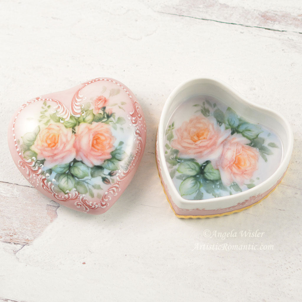 Pink Roses Jewelry Keepsake Box Hand Painted Porcelain Gift For Her