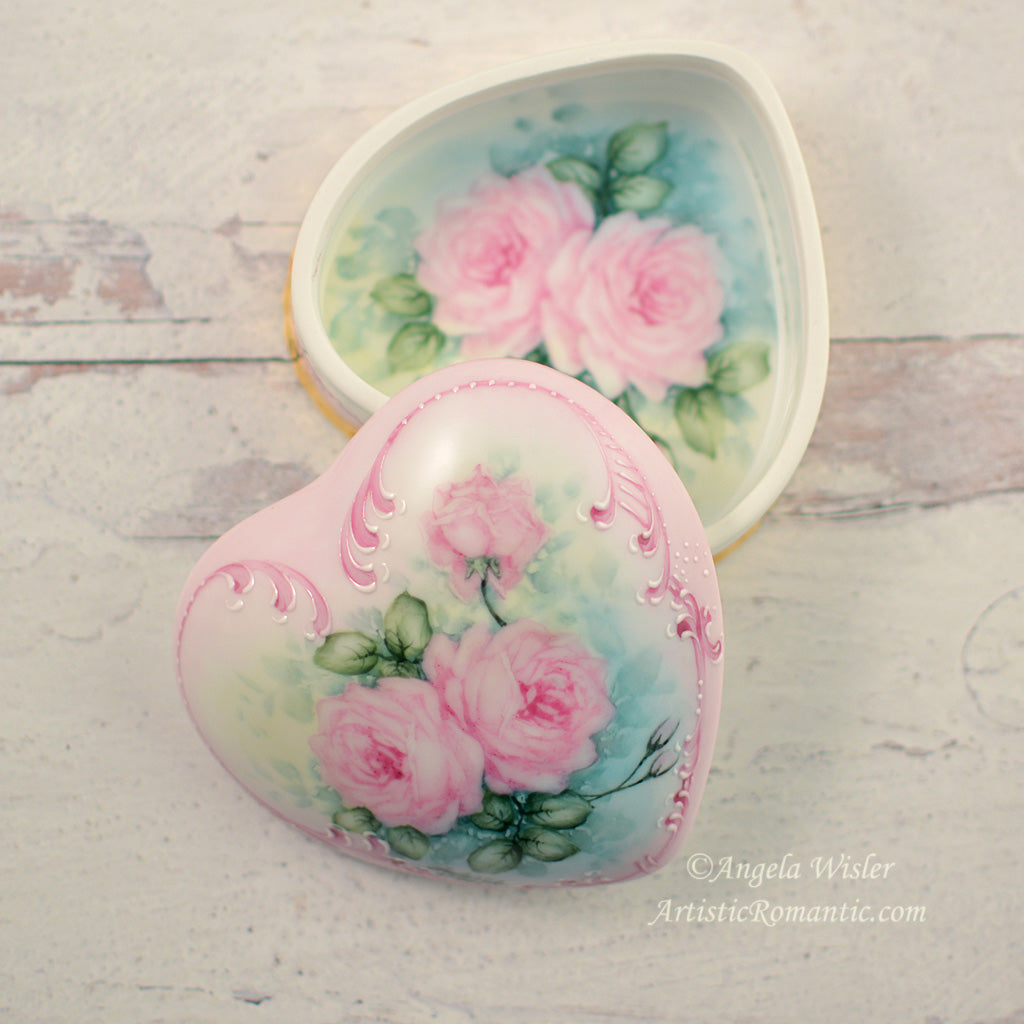 Blush Pink Roses Porcelain Jewelry Box Hand Painted Shabby Chic Decor