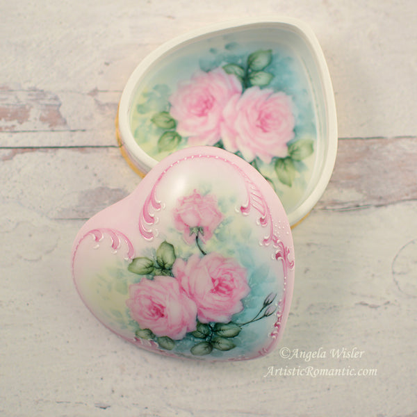 Blush Pink Roses Porcelain Jewelry Box Hand Painted Shabby Chic Decor ...