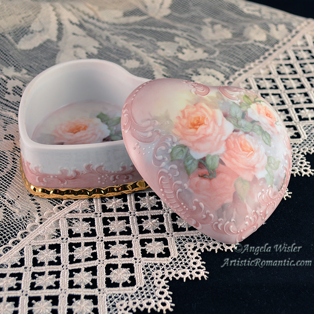 Hand Painted Roses Victorian China Jewelry Box