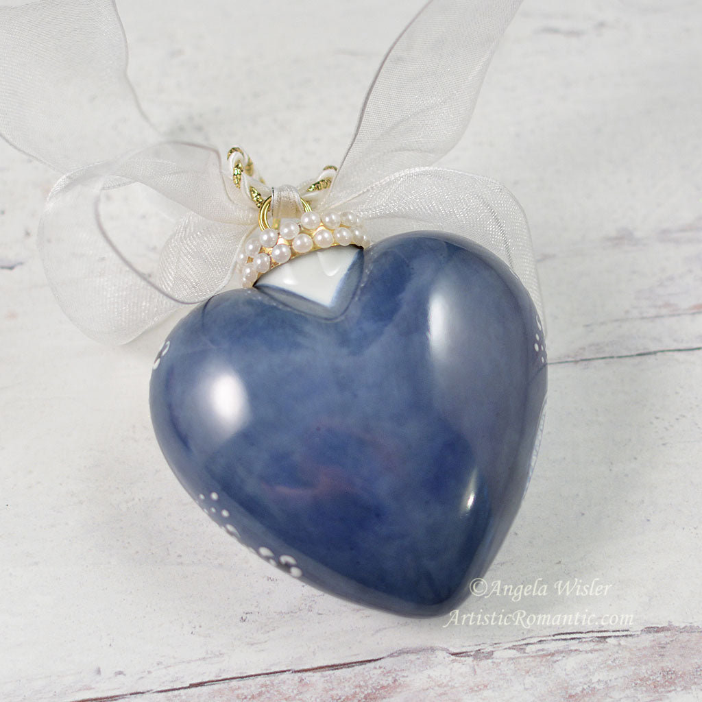 Blue and White China Heart Ornament Hand Painted Porcelain Christmas Decorating