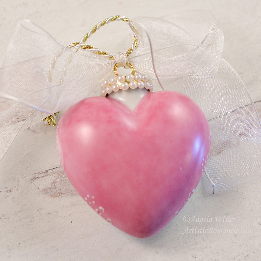 Pink Christmas Decoration Hand Painted Porcelain Heart Ornament