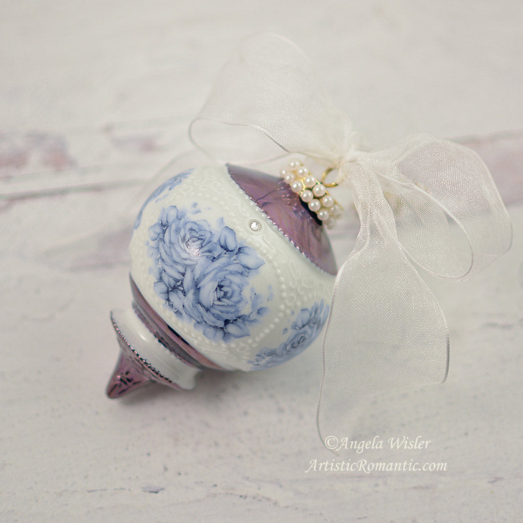 Blue and White China Hand Painted Christmas Porcelain Ornament French Country
