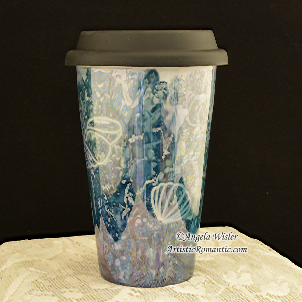 Coastal Style Mermaid Seashell Porcelain Coffee Travel Mug Hand Painted