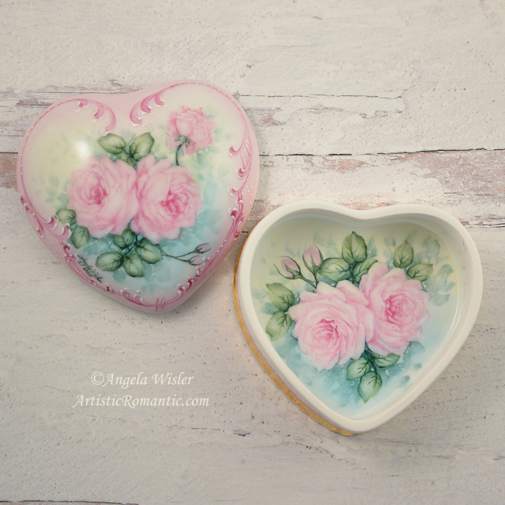 Blush Pink Roses Porcelain Jewelry Box Hand Painted Shabby Chic Decor