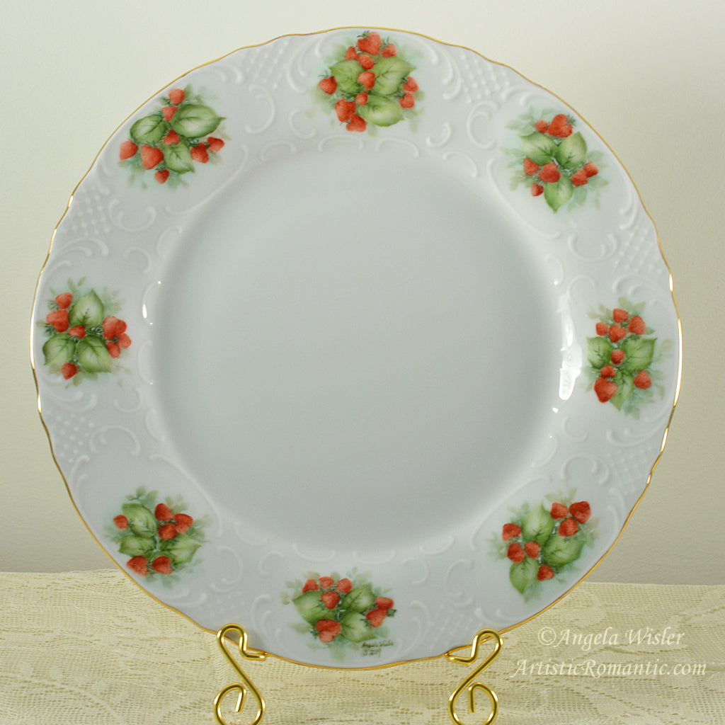 Strawberry China Plate Hand Painted Farm Fresh Country Cottage Chic